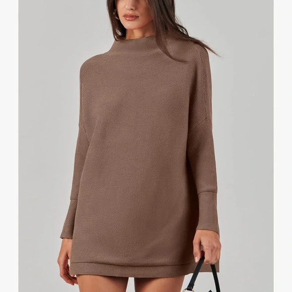 Anrabess Women's Casual Turtleneck Long Sleeve Loose Oversized Sweater Brown L - Picture 7 of 11